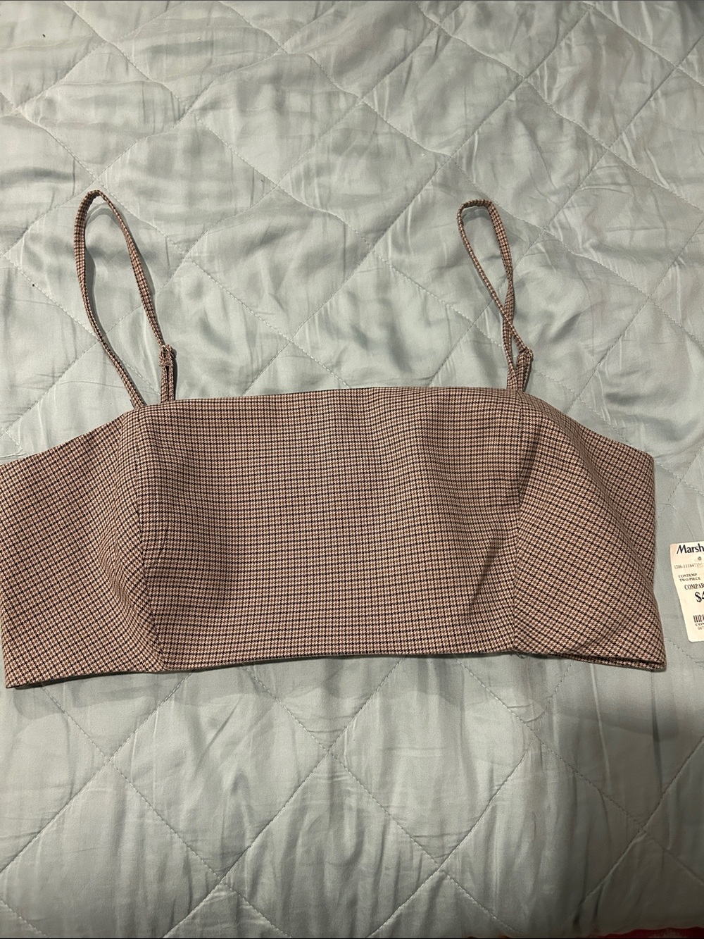 House of Harlow 1960 Tan/Brown Micro-Check Bandeau Top